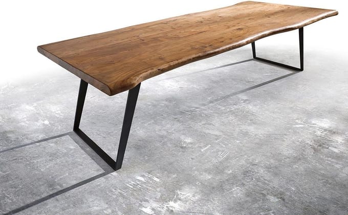 Eettafel Edge acacia natuur 300x100 XL metaal schuin Live-Edge