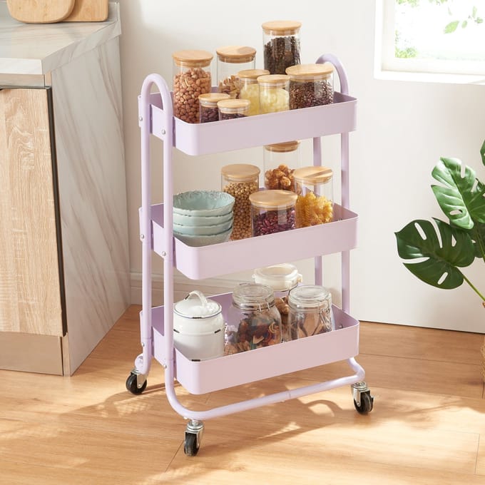 Keukentrolley Pyhäntä met 3 manden 78,5x46x35 cm lichtpaars [en.casa]