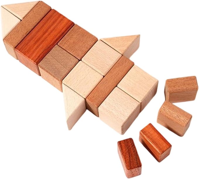 Houten Blokken Set - Bouwblokken Speelgoed - Creatief Spelen - Afgeronde Randen - 18x18x4 cm - Multicolor