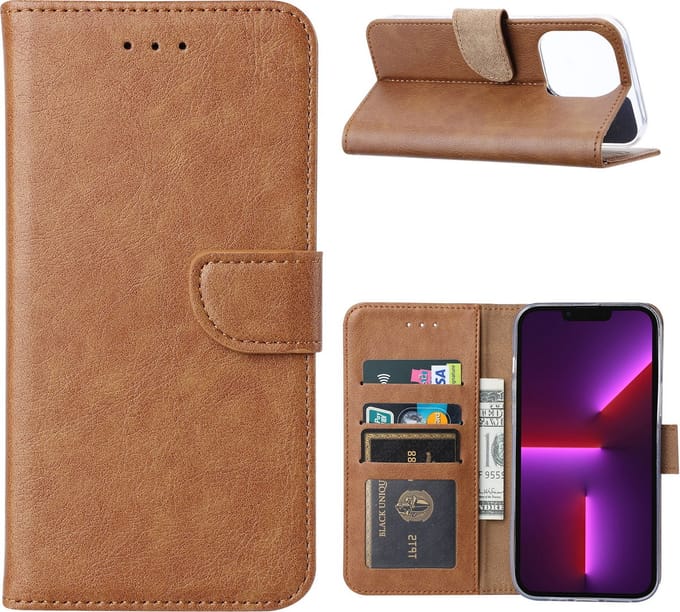 Hoesje Geschikt voor iPhone 14 Plus portemonnee Bookcase – Bruin