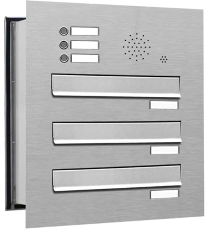 Inbouw met intercom 3 adressen_Brievenbus met intercompaneel inbouw_3_adressen__RVS