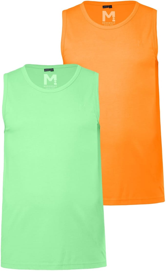 Men Plus - Heren - Tanktop basic set van 2 ronde hals - Mandarijn - Maat L