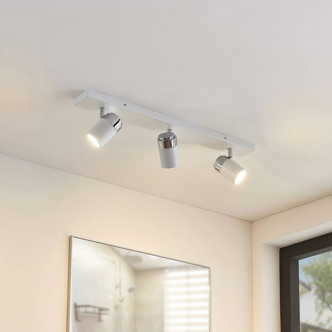 Lindby - Plafondlamp badkamer - 3lichts - Metaal, glas - H: 10.5 cm - GU10 - wit, chroom, mat