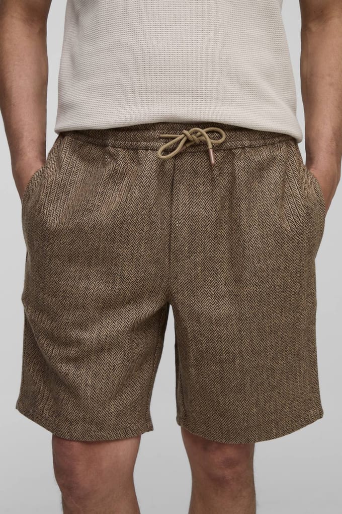 Shorts met elastische taille en relaxed fit in visgraatmotief | Black | Size 30