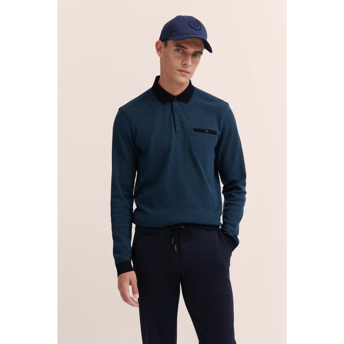 Bugatti Herren Poloshirt met lange mouwen en gestructureerde kraag