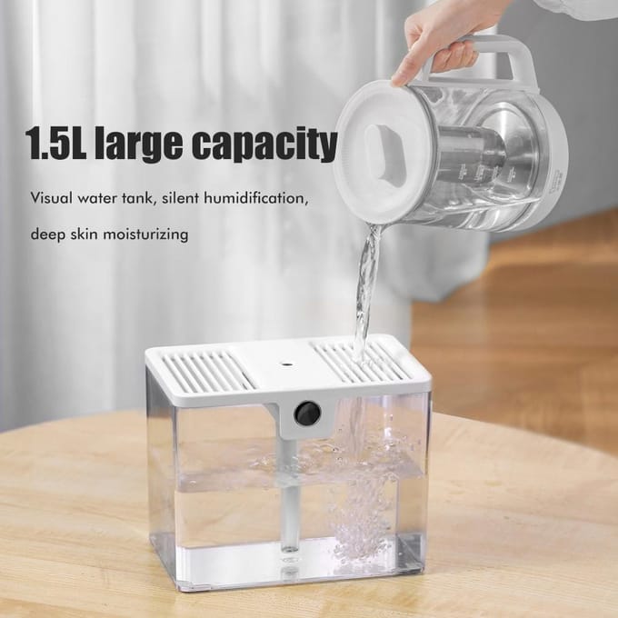 1.5L Volledig Transparante Luchtbevochtiger Grote Capaciteit Luchtzuiverende Mistmaker 2 Modi Instelbaar gray