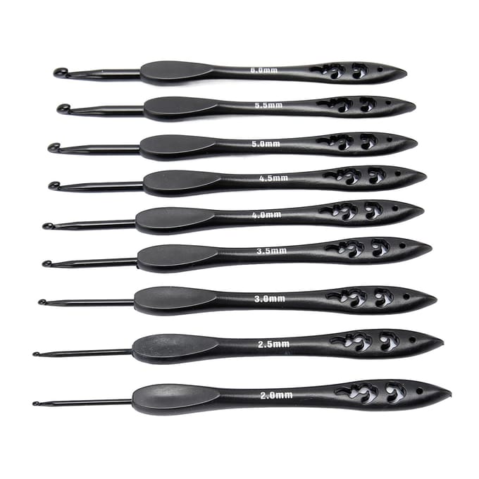 Ensemble de 9 crochets de 2,0 à 6,0 mm, poignée ergonomique, réduit les crampes, crochet en aluminium pour black