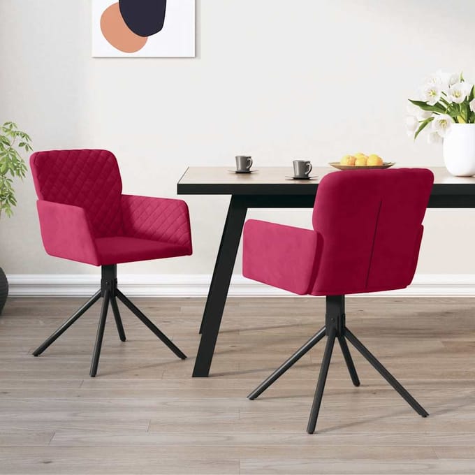 vidaXL - Eetkamerstoelen - draaibaar - 2 - st - fluweel - wijnrood