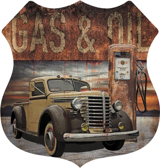 Signs USA - Schild - Gas Oil Rusty Car pump - 39 x 37 cm