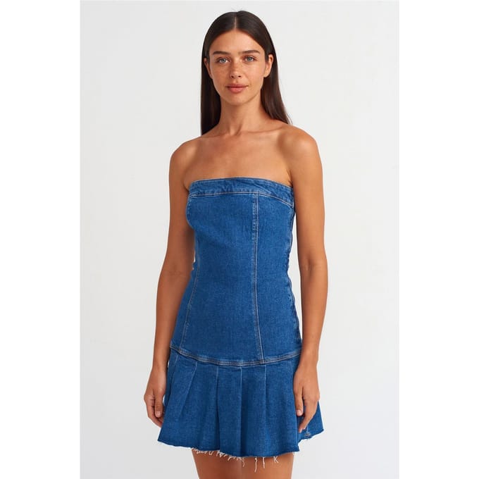 Aangesloten Strapless Denim Mini-jurk