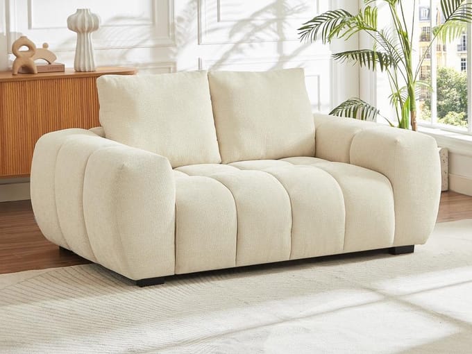 Vente-unique Tweezitsbank van beige stof BERENIA