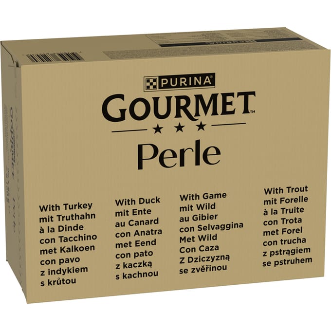 96x85g Forel, Kalkoen, Eend, Wild in Gelei Gourmet Perle Kattenvoer