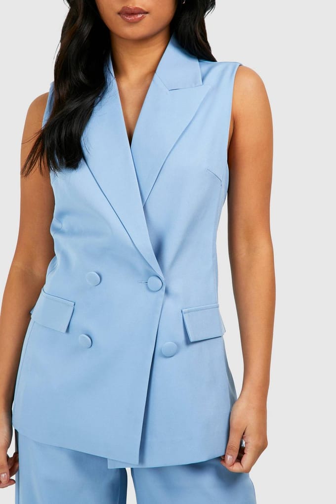 boohoo Dames Petite mouwloze blazer | Pale Blue | Maat: 8