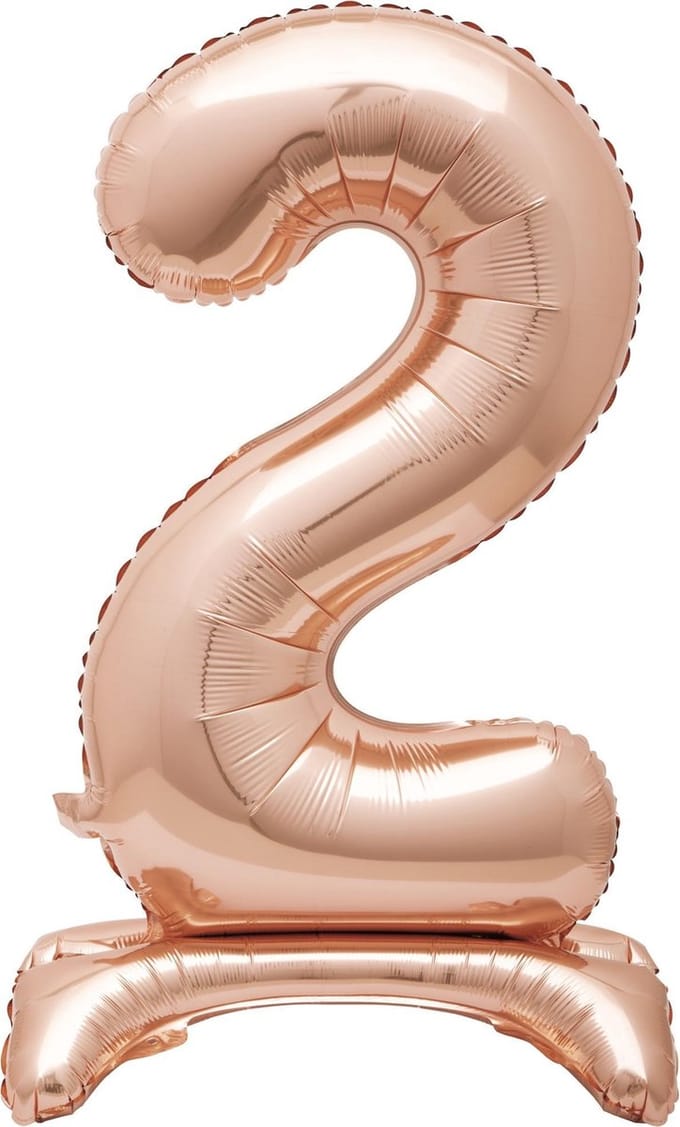 Folie Ballon Cijfer 2 Rosé Goud met standaard 76cm