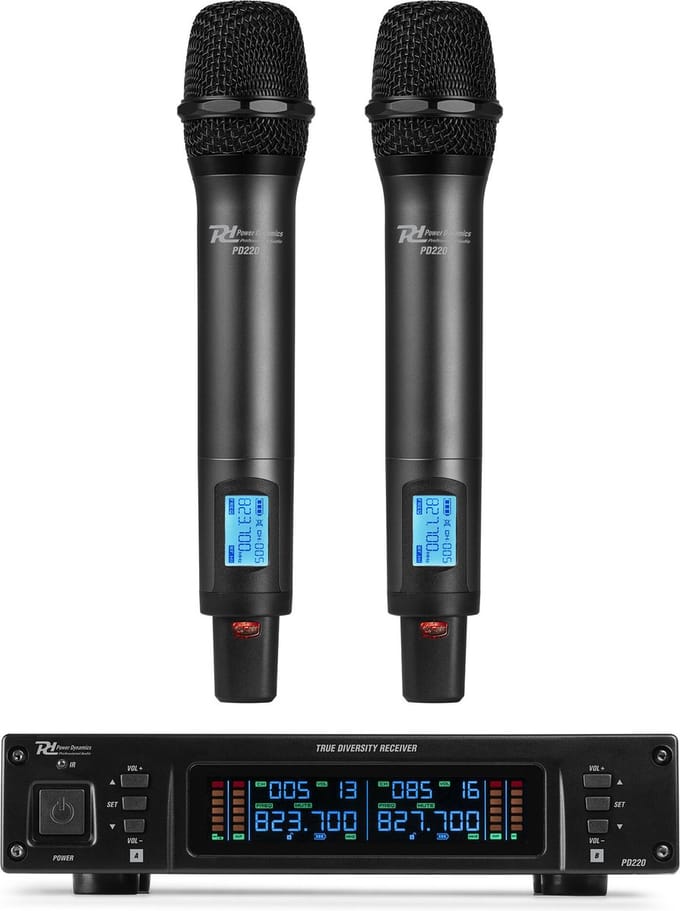 Power Dynamics PD220 UHF microfoonsysteem met 2 draadloze microfoons - 2x 80 kanalen - Met koffer