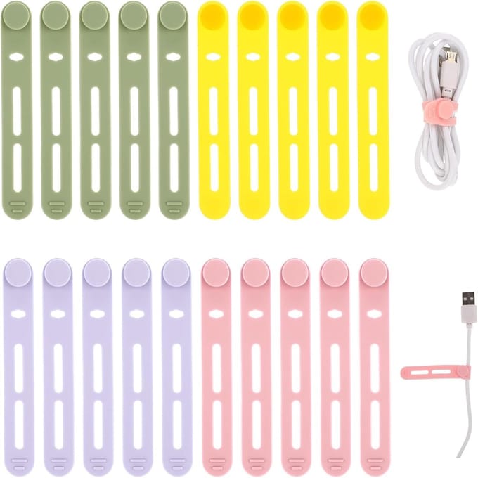 QTTVBTNA - Kabel organizer - Siliconen Kabelbinders - Multi-Functionele - Flexibel - Herbruikbaar - Ideaal voor het Organiseren van Snoeren - Set van 20 Stuks