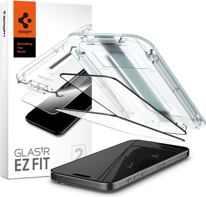 Spigen EZ Fit GLAS.tR iPhone 15 Pro Max Screen Protector Zwart 2-Pack