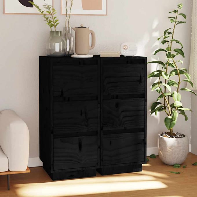 vidaXL - Dressoirs - 2 - st - 32x34x75 - cm - massief - grenenhout - zwart