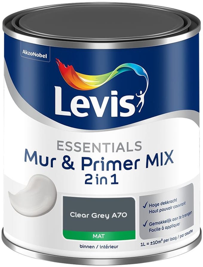 Levis - Essentials Mur & Primer Mix - Clear Grey A70 - Mengverf - 1 L