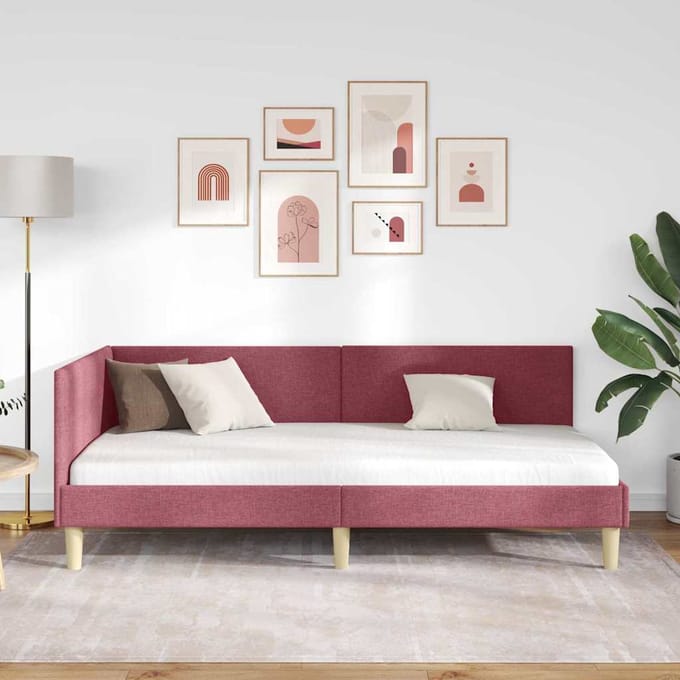 vidaXL - Hoek - Bed - Frame - Wijnrood - 80 - x - 200 - cm - Stof