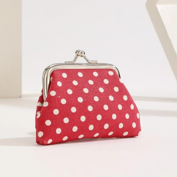 Porte-monnaie à pois durable avec fermeture éclair - Bleu marine à pois blancs, Compact et élégant pour les pièces de monnaie et les petits objets red
