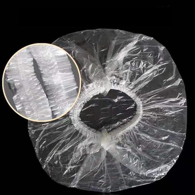 100 Stuks Wegwerp Douche Badmuts Plastic Waterdichte Vrouw Hoofd Haar Cover Badmuts Plastic white