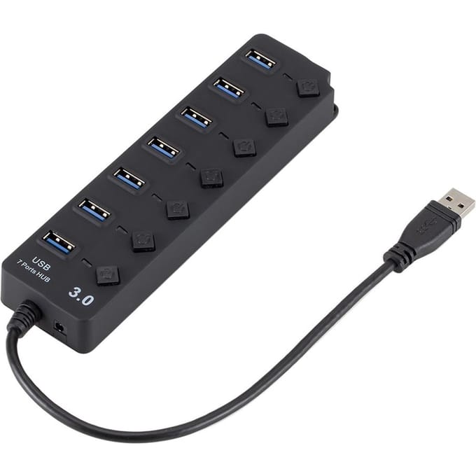 USB 3.0 HUB Splitter 7 Poorten met Aan/Uit Schakelaars Hoge Snelheid 5Gbps Micro black