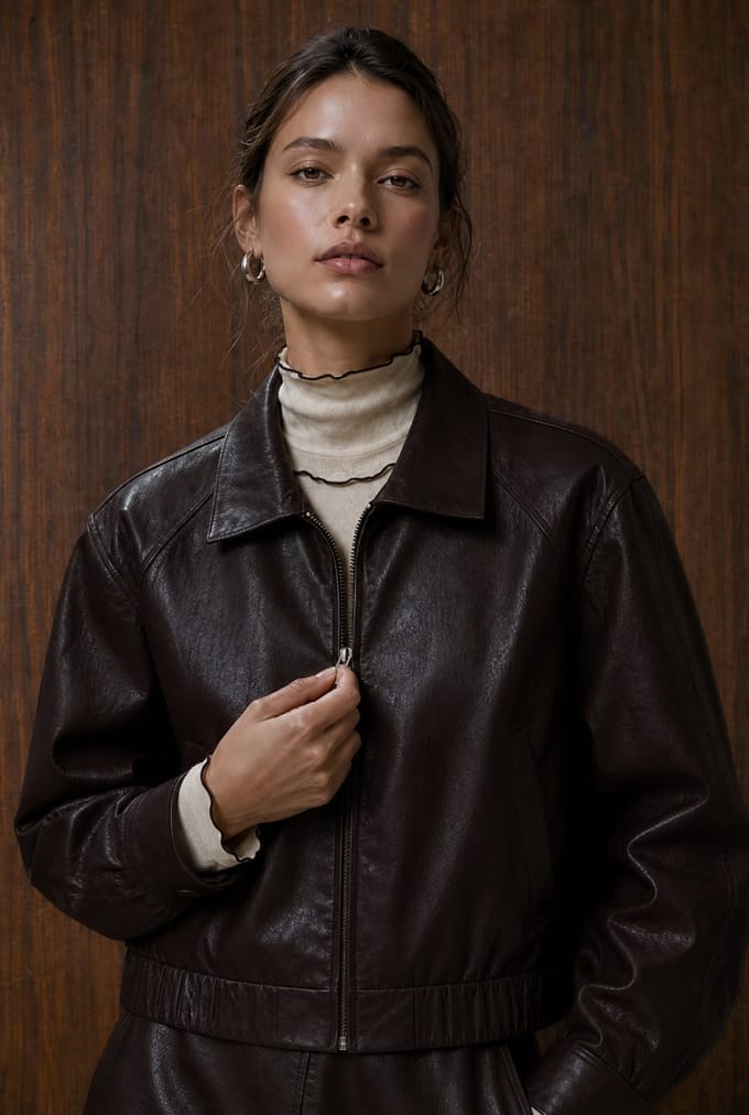 Pola eco leather bomber jacket | Dark Brown - Dark Brown / M