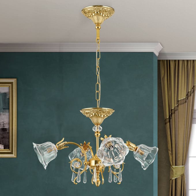 ORION Hanglamp La Boheme, goud, 4-lamps, kristalglas