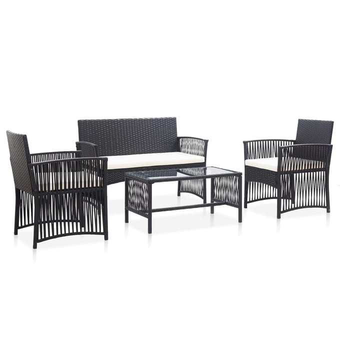 vidaXL - 4-delige - Loungeset - met - kussen - poly - rattan - zwart