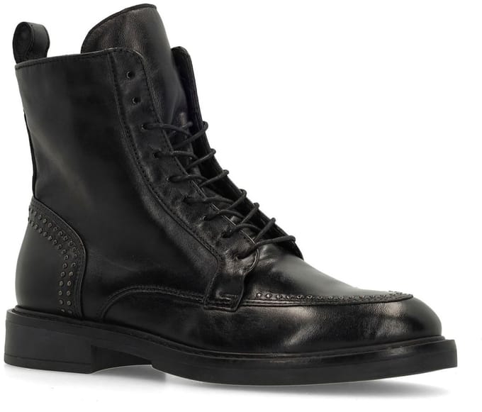 Manfield - Dames - Zwarte leren biker boots - Maat 41
