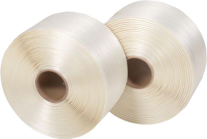 Kortpack - Polyesterband (Unistrap) 13mm breed x 1100mtr lang - 2 rollen per doos - Treksterkte: 375KG - Kerndiameter: 76mm - (031.0100)