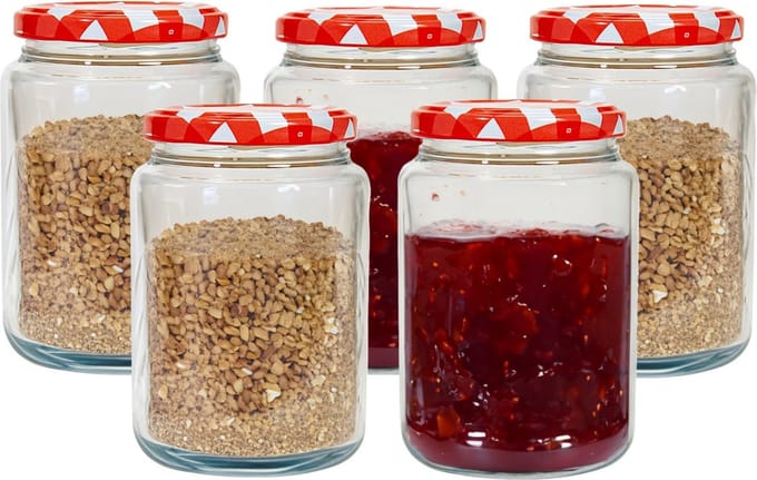 Hega Hogar Weckpot/voorraadpot Classico - 5x - 500 ml - kunststofl - rood - D7 x H11 cm