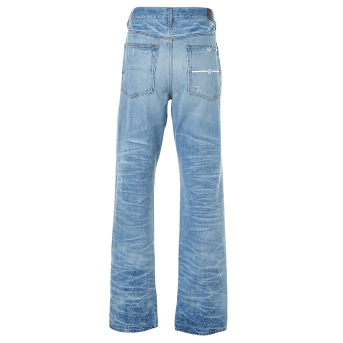 Amiri Aloha Patch Straight Fit vervaagde indigoblauwe denimjeans
