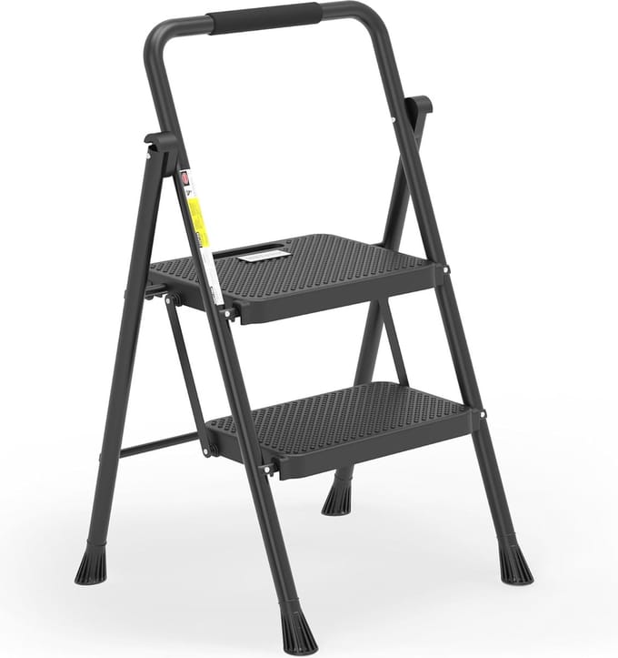 2-traps opvouwbare ladder met antislip pedaal en handgreep - 500 lbs draagvermogen