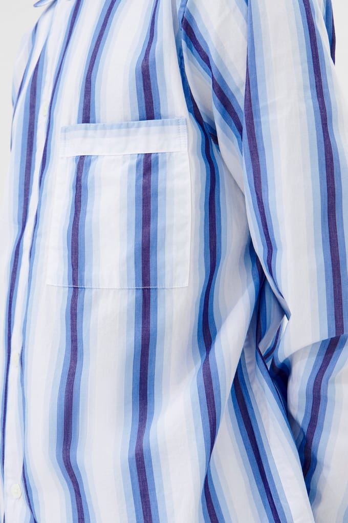 Tekla Unisex Poplin, Pyjamas Shirt Blue Marquee Maat: S | Nachtmode Outlet | Unisex | Blauw