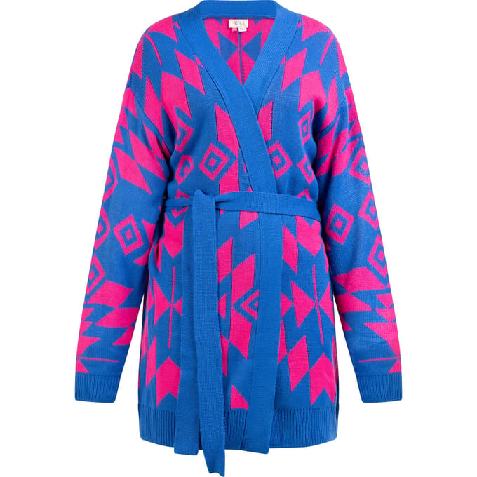 IZIA opengebreid vest Dames blauw roze