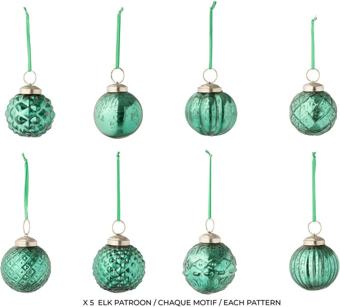 J-Line kerstbal 8 Patronen - glas - groen - doos van 40