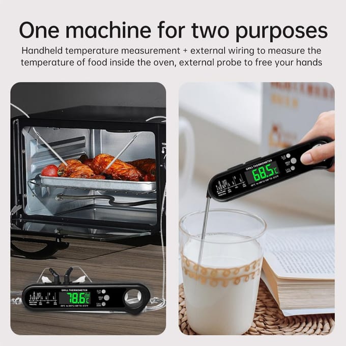 Digitale vleesthermometer voor koken Batterijaangedreven dubbele sondes 2-3s Direct afleesbare vleesthermometer zwart