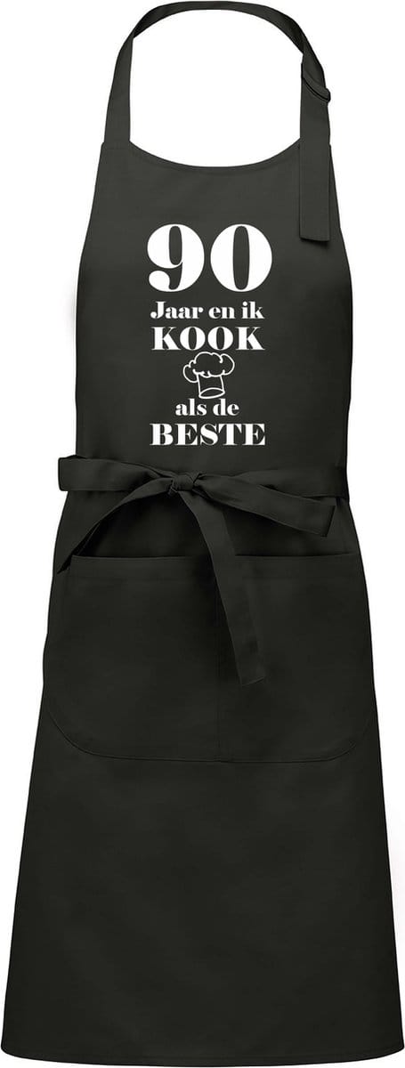 Mijncadeautje - Luxe schort - 90 jaar - en ik kook als de beste - chique grijs