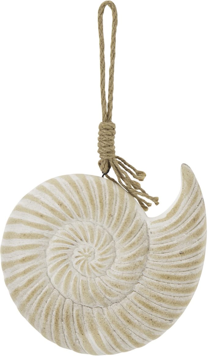 J-Line hanger Schelp Witkalk - hout/touw - naturel - 2 stuks
