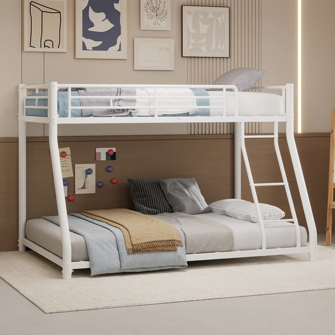 PHOEBE CAT Stapelbed - 90/140x190 cm - Metalen bedframe - Met veiligheidshekken - Kinderbed - Wit