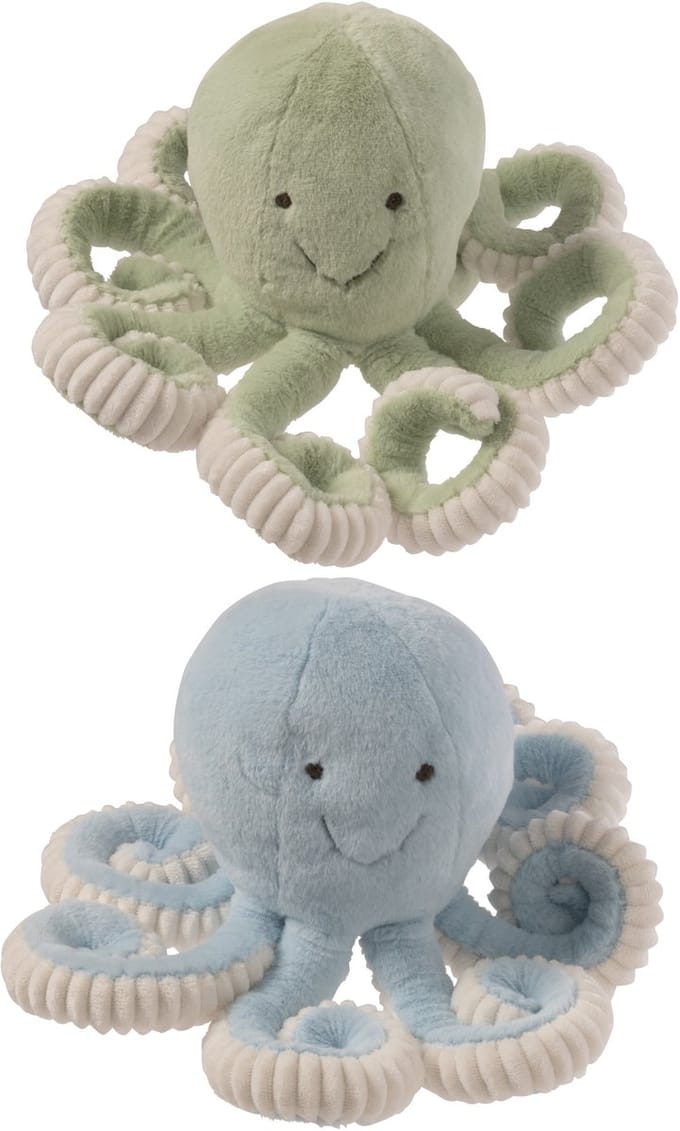 J-Line knuffelbeer Octopus - polyester - muntgroen/blauw - set van 2