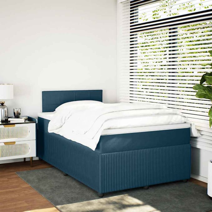 vidaXL - Boxspring - met - matras - fluweel - blauw - 120x190 - cm