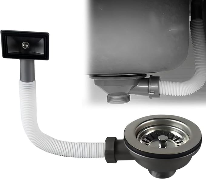 RVS Afvoerputje met Overloop voor Keukenspoelbak 114mm - Universeel Spoelbakzeef