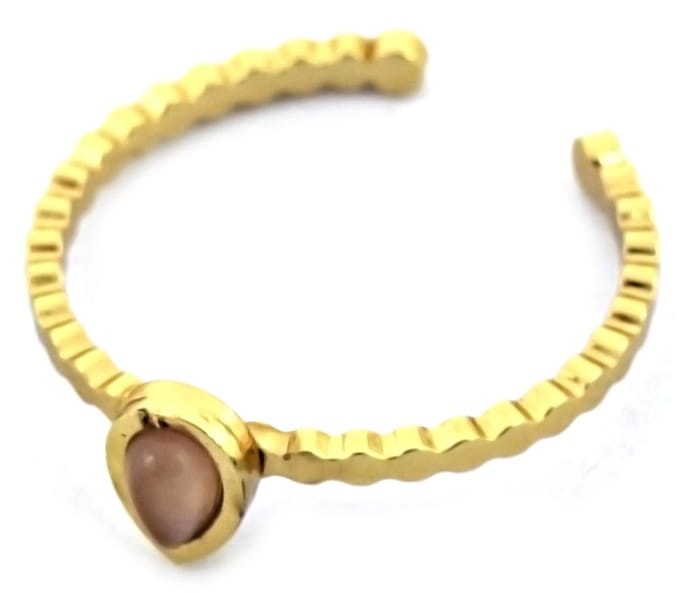 Ring met Druppel - RVS - One Size - Goudkleurig en Roze