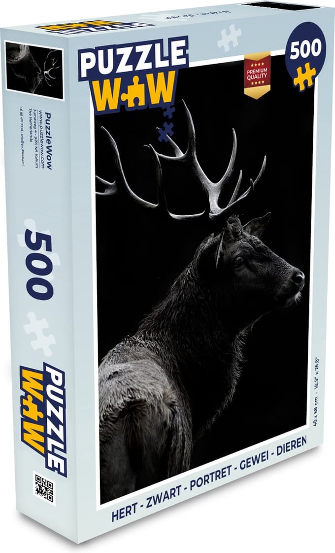 Puzzel Hert - Zwart - Portret - Gewei - Dieren - Legpuzzel - Puzzel 500 stukjes