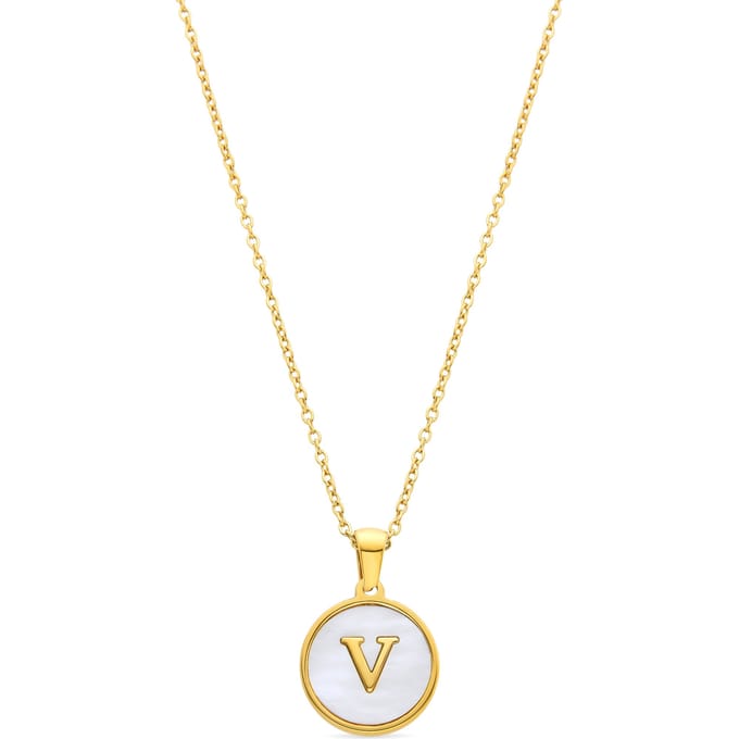 Luxenter collier in wit parelmoer afgewerkt in 18K geel goud - Alfabet