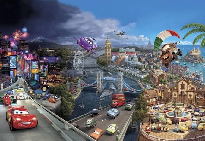 Fotobehang Cars World - Meerkleurig - 2,54m X 368cm
