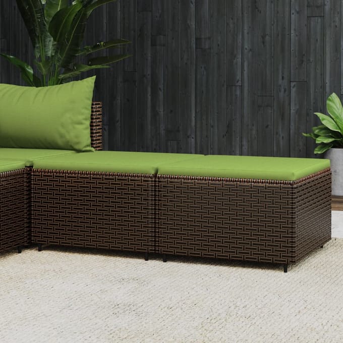 vidaXL - Voetensteunen - 2 - st - met - kussens - poly - rattan - bruin
